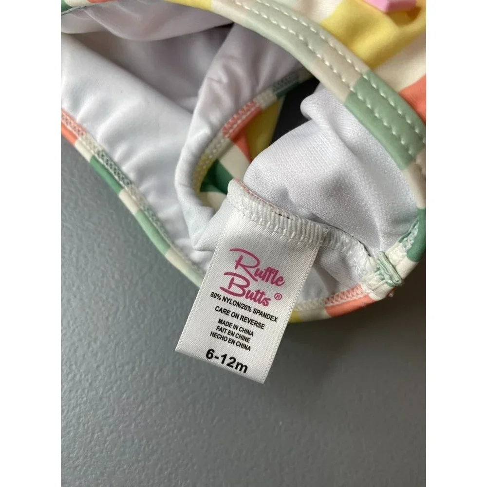 Ruffle Butts baby girls 6-12 month ruffle striped swim‎ bottoms